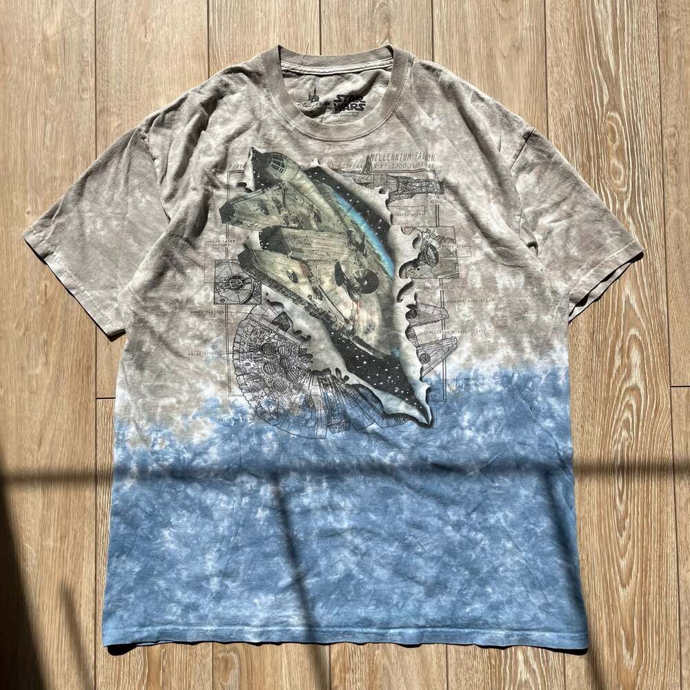 Disney Parks Star Wars Millennium Falcon Blueprint Tie-Dye T-Shirt XL